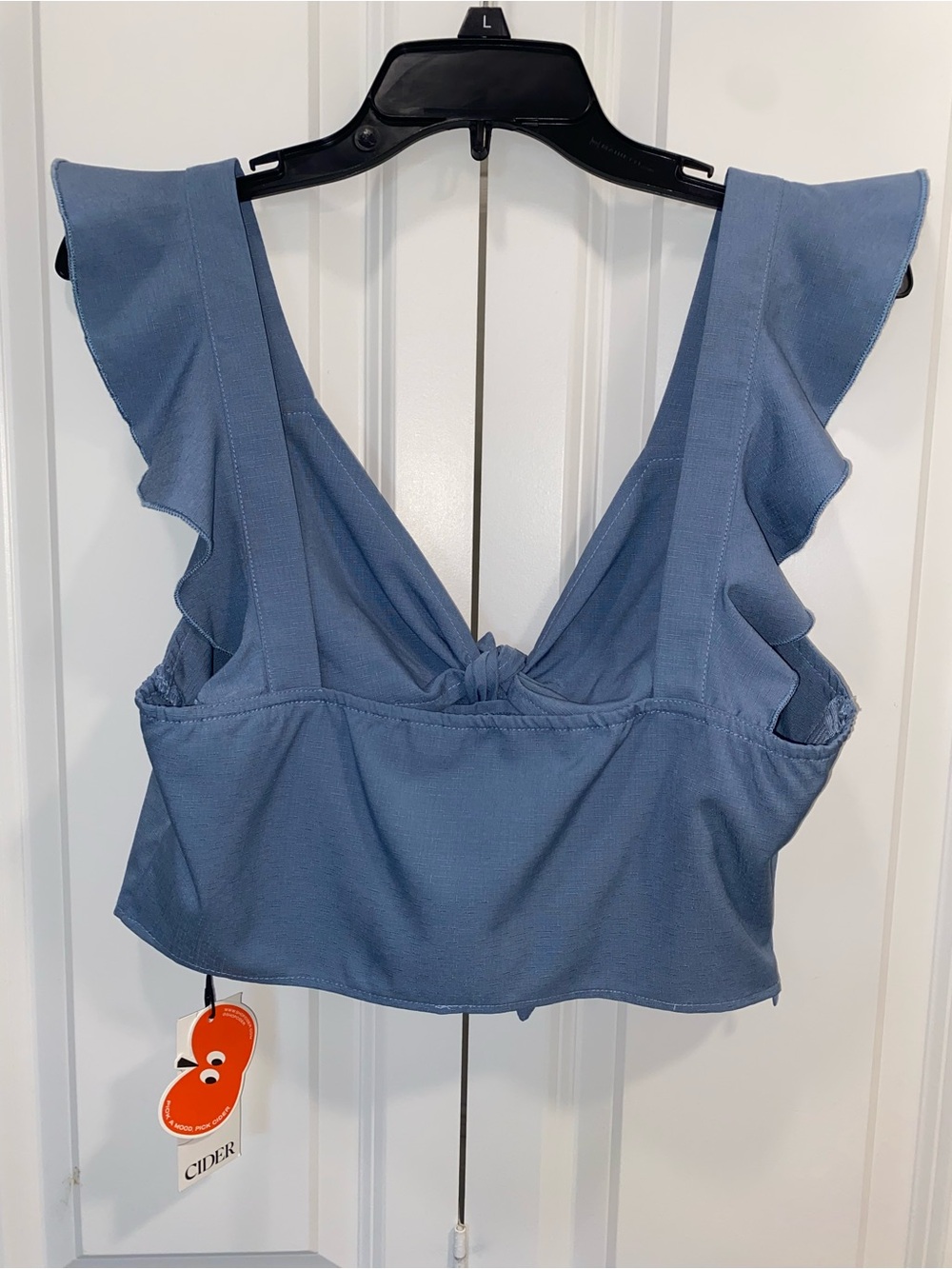 Cider Blue Ruffle Tie-Front Crop Top - Picture 2 of 4